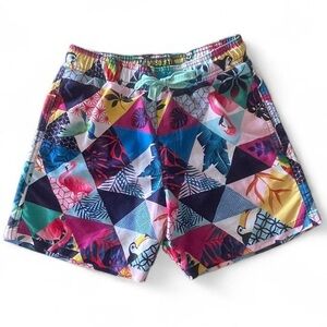 Surf Society Swimwear Men's Drawstring Lined Trunk Shorts Birds Multicolor Sz Sm